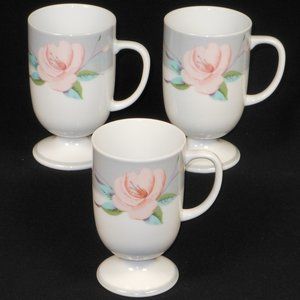 3 Saltera Japan Victorian Roses footed coffee mugs